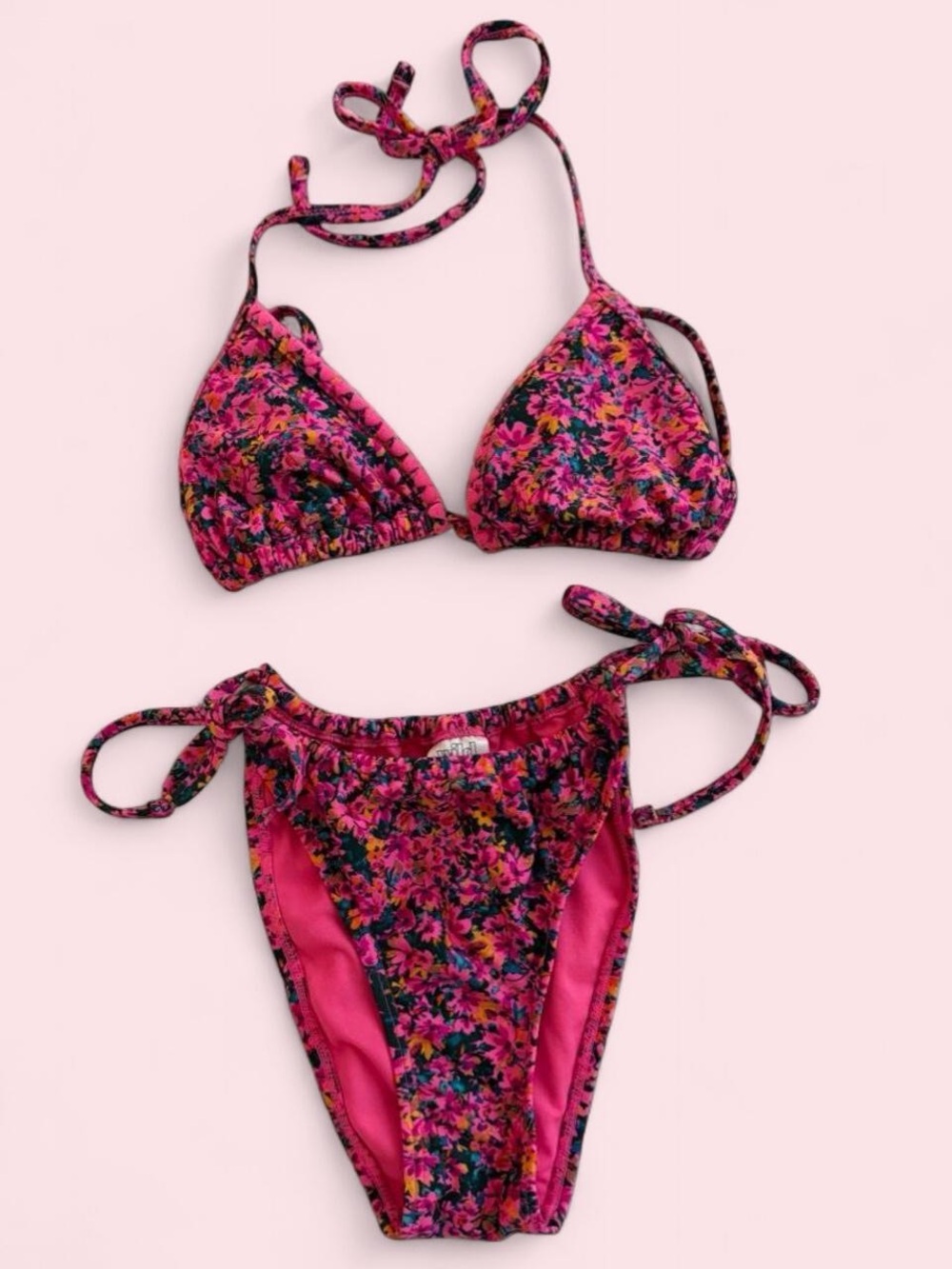 wild fable Pink Floral Tie-Side Triangle Bikini